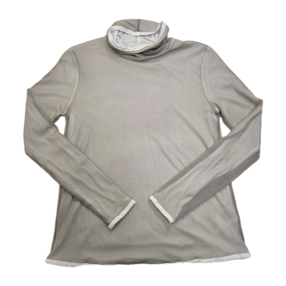 S Max Mara‎ Turtleneck Long Sleeve Double Layer Mesh Beige Classic Casual Medium